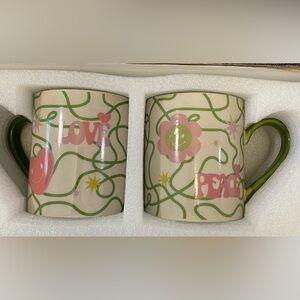 Love & Peace Ceramic Mug Set - Green and Pink